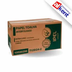 Papel Interfolhado LIGHT 24gr FS Folha Simples 2 Dobras 100% Celulose Ipel Indaial com 2.000 Folhas 22x20 - Maior Absorção para mãos