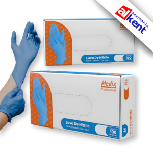 Luva Nitrílica Azul P, M e G Descartável Para Procedimento Não Cirúrgico Medix - caixa com 100 luvas